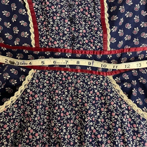 Gunne Sax by Jessica Mcclintock Calico Blue Dress Small Prairie - Picture 3 of 10